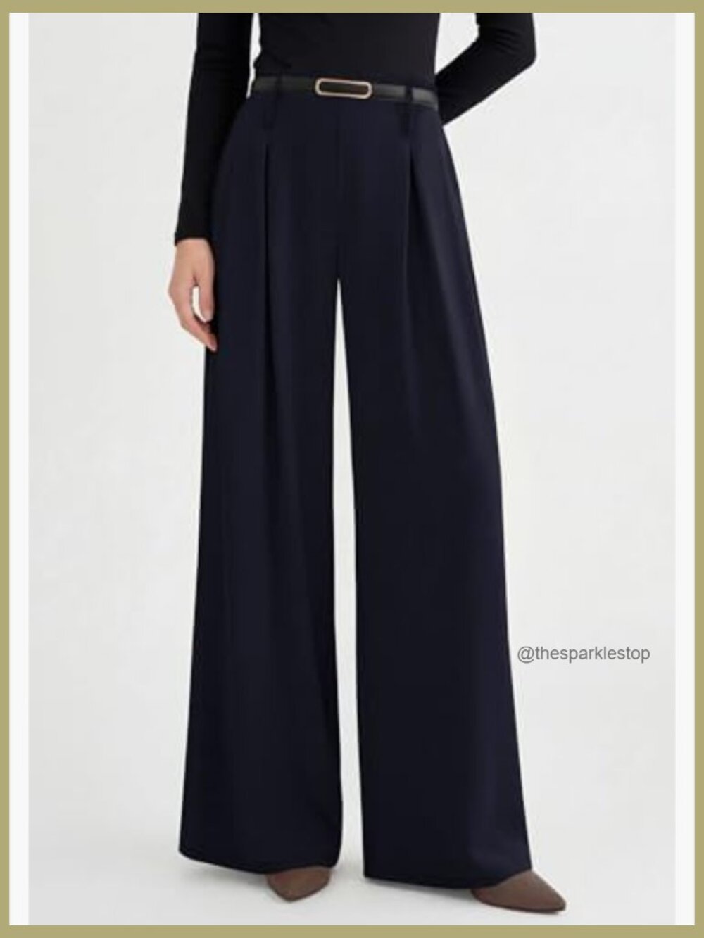High Waisted Wide Leg Pleated Trousers with Pockets - Flowy Business Palazzo - Picture 5 of 7